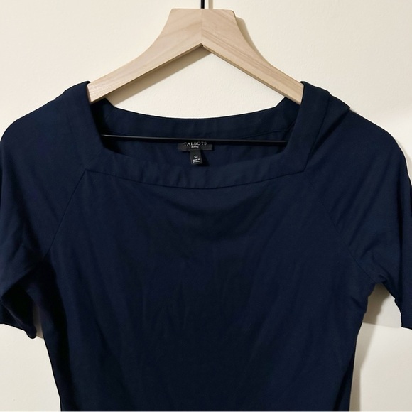 Talbots Womens Navy Blue Short Sleeve Blouse Business Sz. SP - Picture 5 of 8